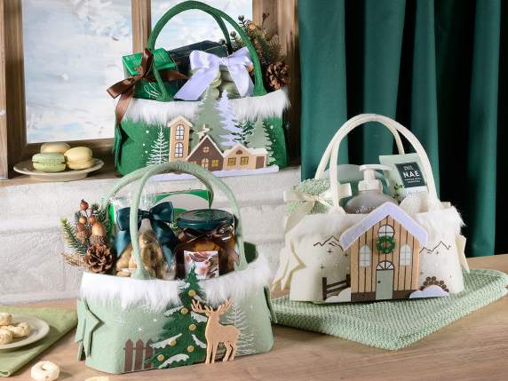Christmas bag in cloth with relief and soft eco-fur