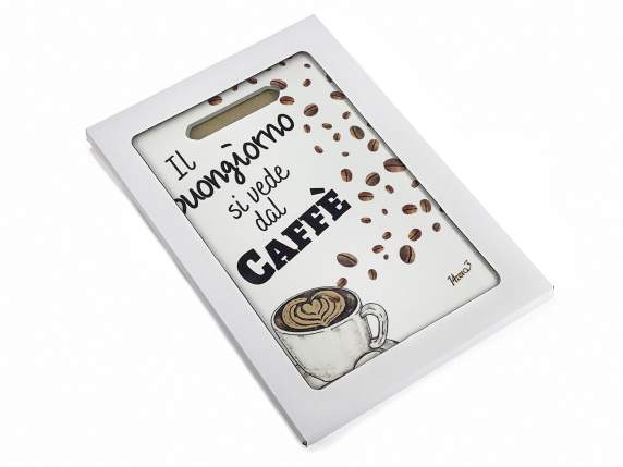 Ceramic trivet with cork base and print