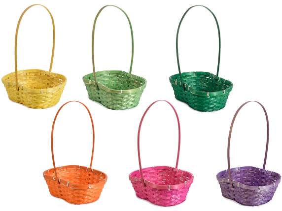 2-compartment basket with colored bamboo handle