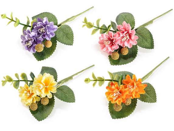 Bouquet of fabric cornflowers and artificial berries