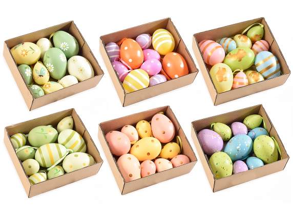 Box of 10 hand-painted plastic eggs to hang