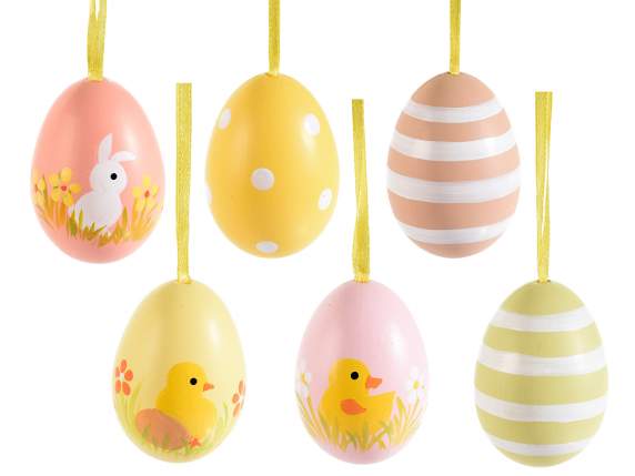 Display of 12 hand-painted plastic eggs to hang