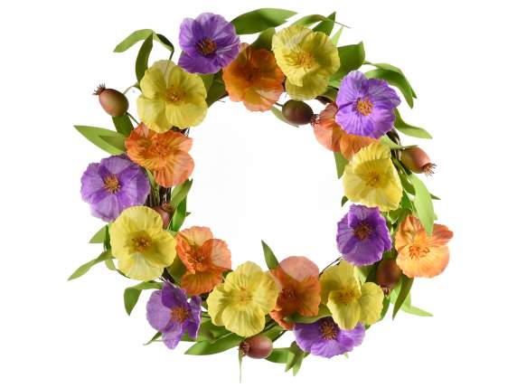 Artificial poppy garland with leaves and buds