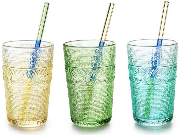 350ml crafted and colored glass cup with straw