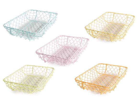 Rectangular metal basket with colored mesh