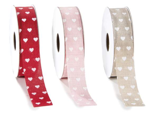25mm fabric ribbon with white heart print