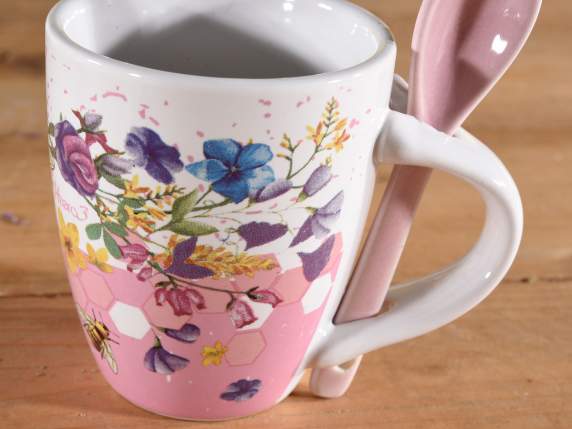 Porcelain coffee cup decorated with spoon