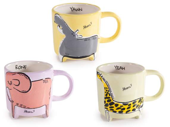 480ml ceramic mug with savannah animals and feet