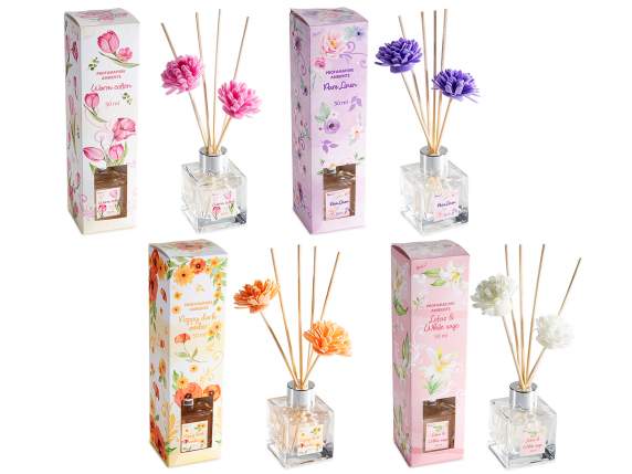 50ml glass room fragrance diffuser with stick and flowers