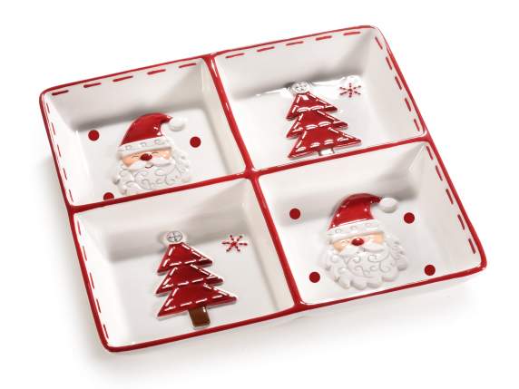 Plato de cerámica con 4 compartimentos con Papá Noel y árbol