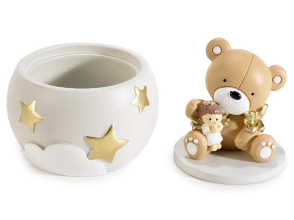 Resin box with teddy bear and angel on the lid