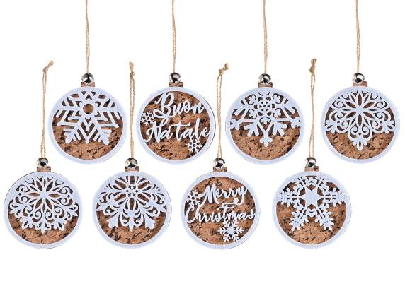 Cork and wood decoration with felt motif to hang