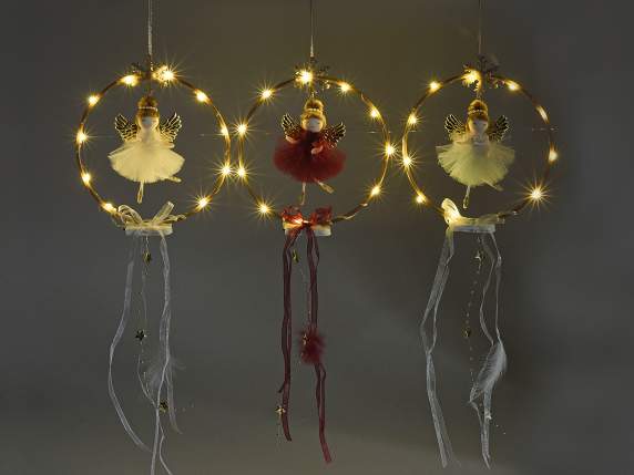 Corona con ángel, cinta colgante y luces LED colgantes