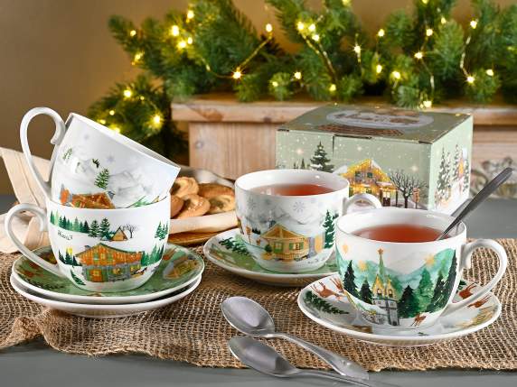 Christmas porcelain tea cup 250ml with saucer
