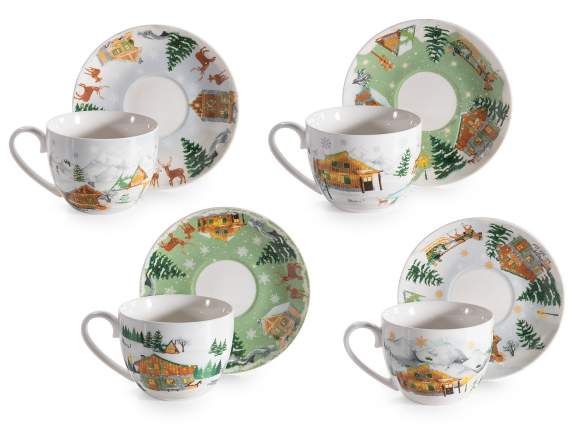 Christmas porcelain tea cup 250ml with saucer