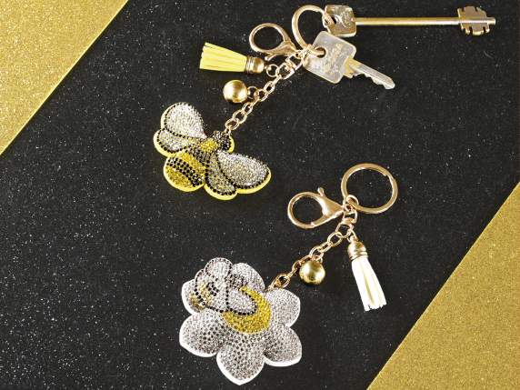 Charm-Keychain Bee Honey with rhinestones and pendants