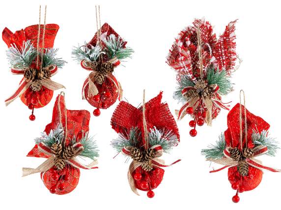 Hanging ball covered with fabric, twigs and a bow