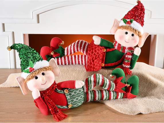 Mom and Dad elf lying down in fabric with sequin details