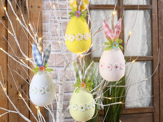 Flocked Easter Egg with Ears and Flowers to Hang