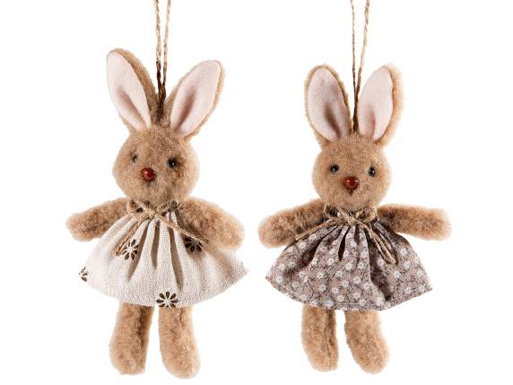 Plush bunny with floral fabric dress to hang
