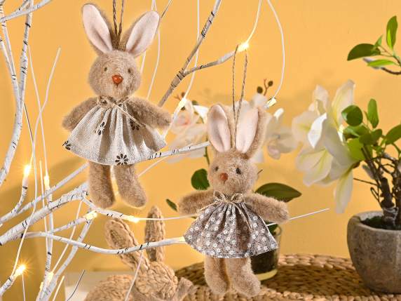 Plush bunny with floral fabric dress to hang