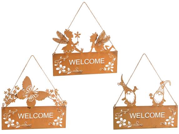 Corten-effect metal decoration Welcome to hang