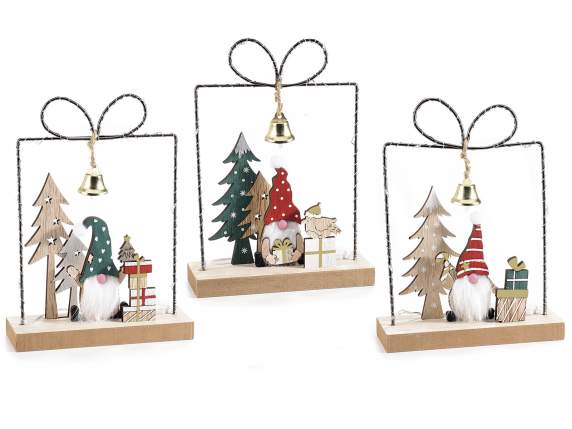 Wooden and metal gift package with gnome and LED lights