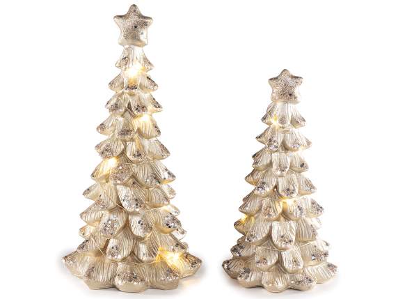 Set of 2 resin Christmas trees with glitter and LED lights