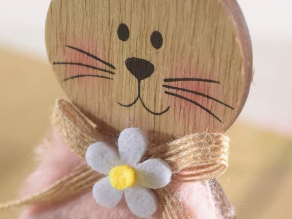 Wooden rabbit to place with ecofur dress and decorations