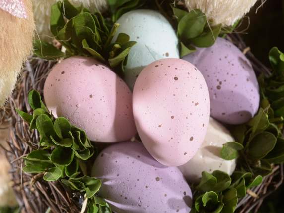 Natural fiber rabbit with basket of Easter eggs