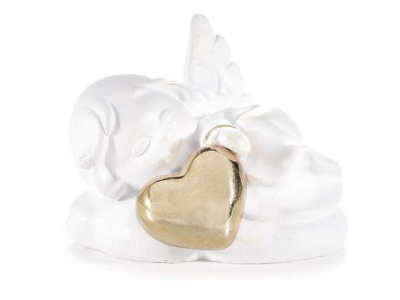 Decorative resin angel with golden heart