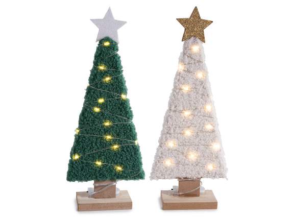 Wool-effect covered wooden Christmas tree with lights