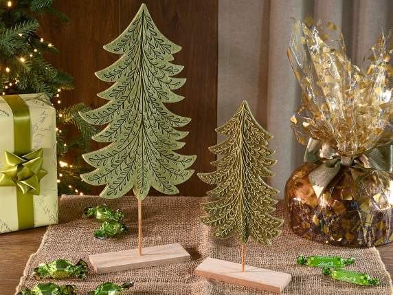 Set of 2 cloth trees with leaf decorations on wooden base