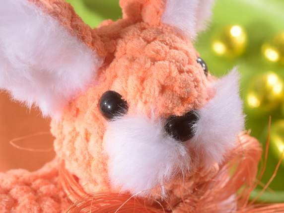 Soft colored chenille bunny with raffia bow