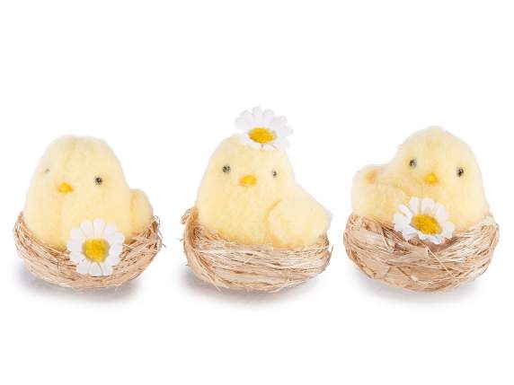 Easter chick with daisy in fiber basket