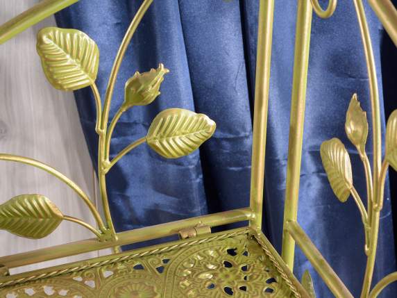 Green-Gold Metal Corner Cabinet with 3 Shelves