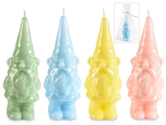 Glossy colored gnome candle in single pack