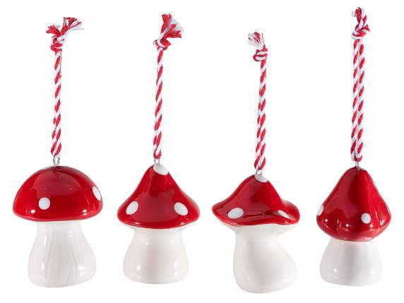 Decorative colored ceramic mushroom to hang
