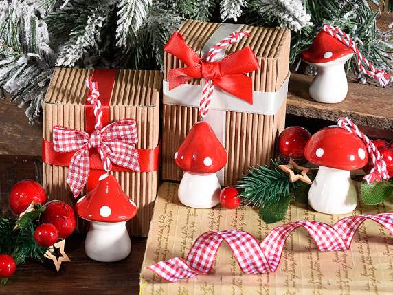 Decorative colored ceramic mushroom to hang