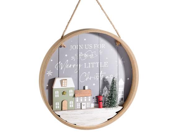 Wooden picture with winter landscape to hang