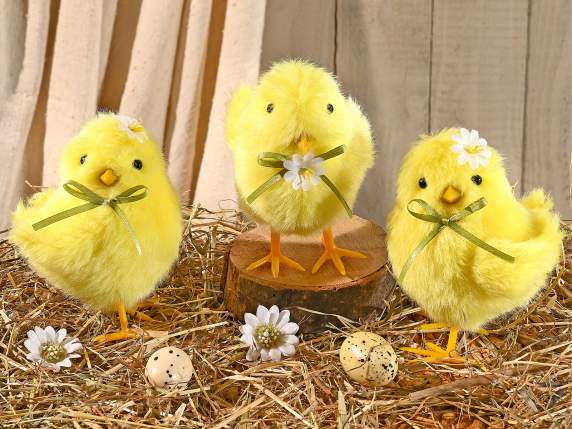 Chick in soft eco fur with bow to put down