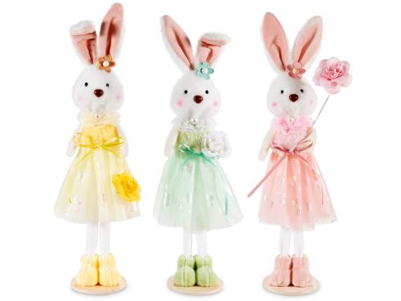 Soft eco fur bunny with tulle dress and flower
