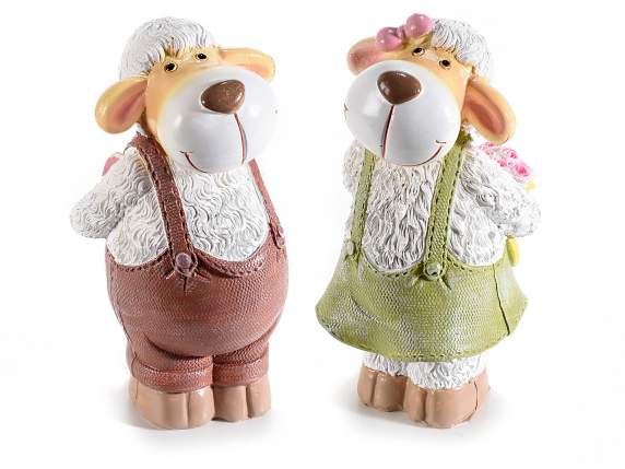 Resin sheep with heart and flower decorations to place