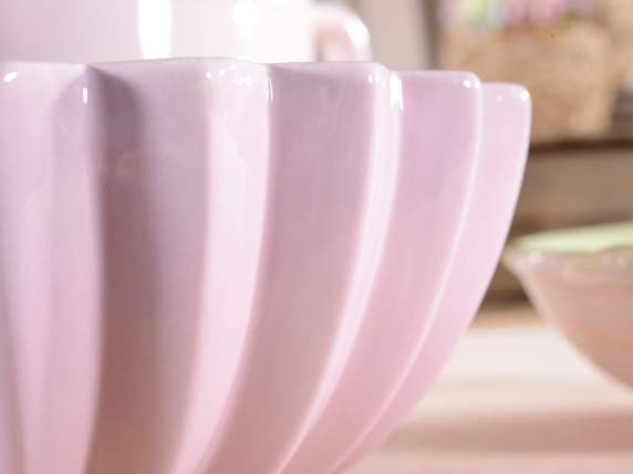 Set of 2 decorative vases in coloured glossy worked ceramic