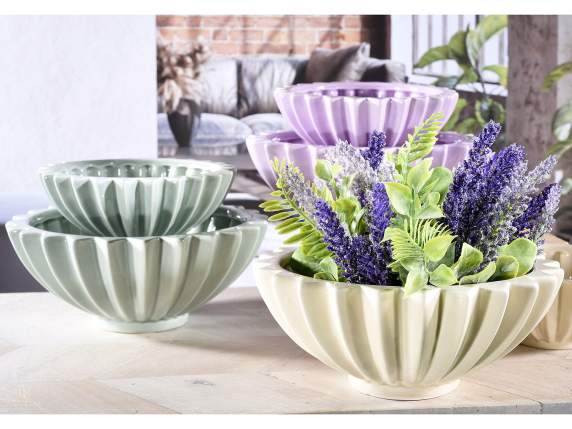 Set of 2 decorative vases in coloured glossy worked ceramic
