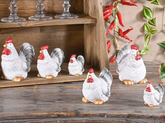 Set of 3 decorative terracotta hens to stand