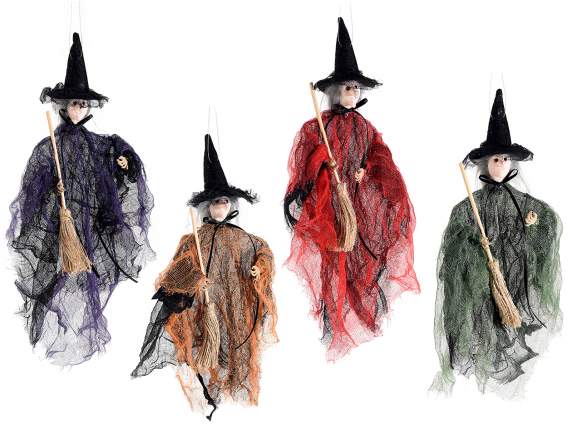 Befana-Witch with fabric cape and broom to hang