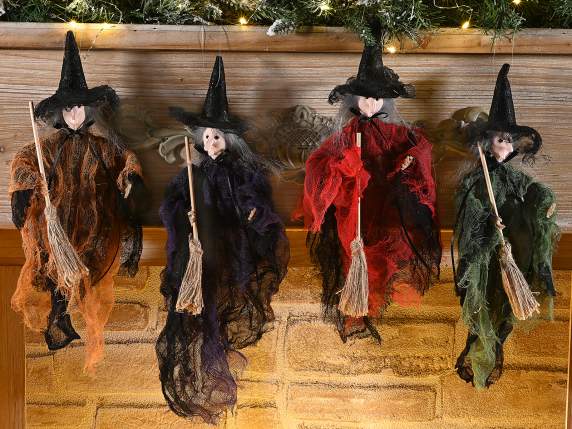 Befana-Witch with fabric cape and broom to hang