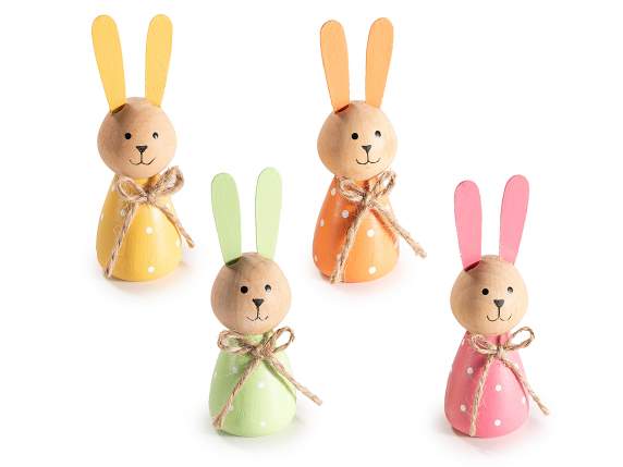 Box with 3 colored wooden bunnies with ribbon