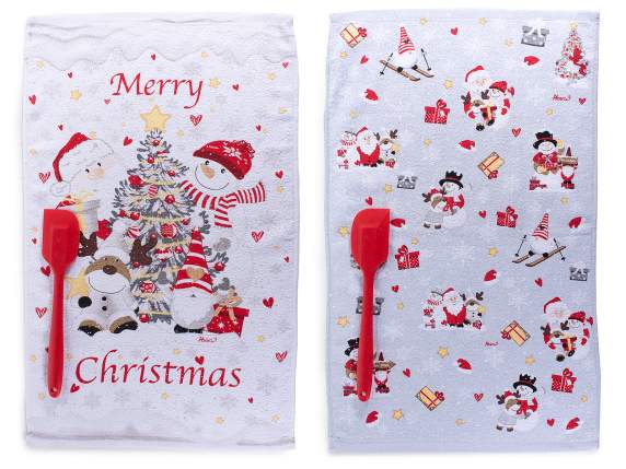 Christmas sponge dish towel with silicone spatula